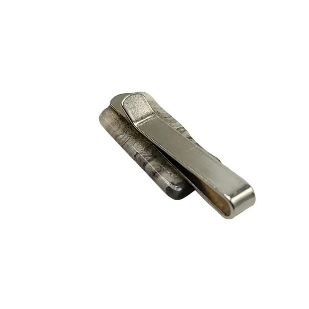 Vintage 1980s Silver Tone Gray Quartz Stone Crystal Bar Tie Clip Mens  1.75